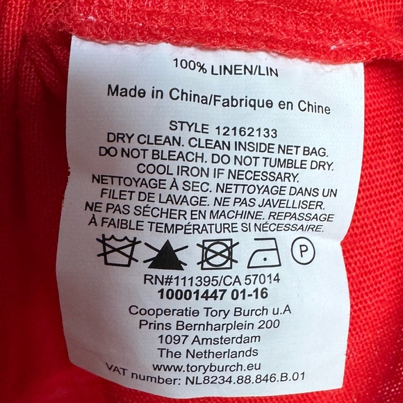 TORY BURCH | Linen Demi Short Sleeve T-Shirt | Sequin Logo | Orange Poppy Pink S - Picture 4 of 6